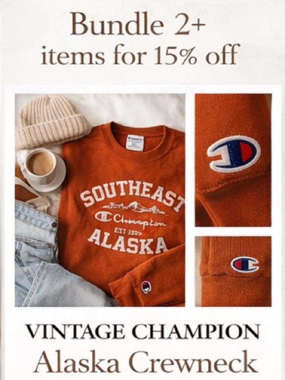Vintage Champion Alaska Crewneck Sweatshirt Retro Graphic Pullover Streetwear 2X - Picture 9 of 14